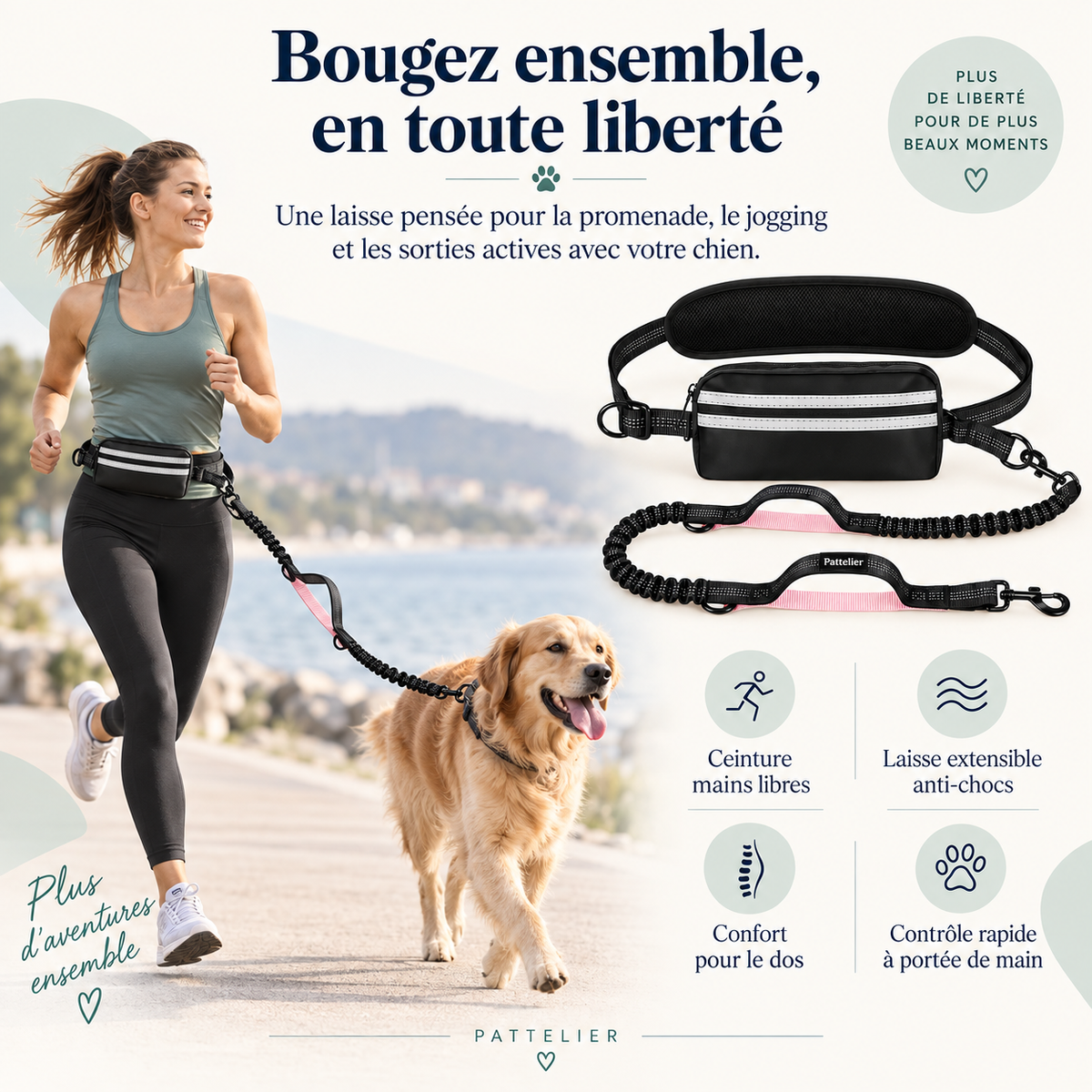 Pattelier Move™ – Laisse mains libres pour chien