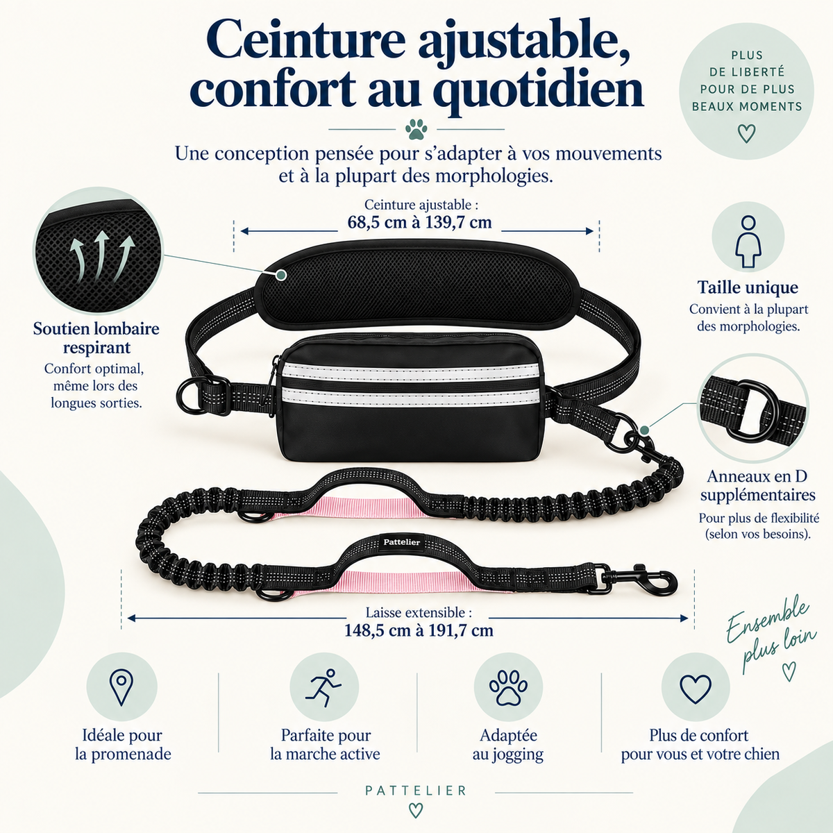 Pattelier Move™ – Laisse mains libres pour chien